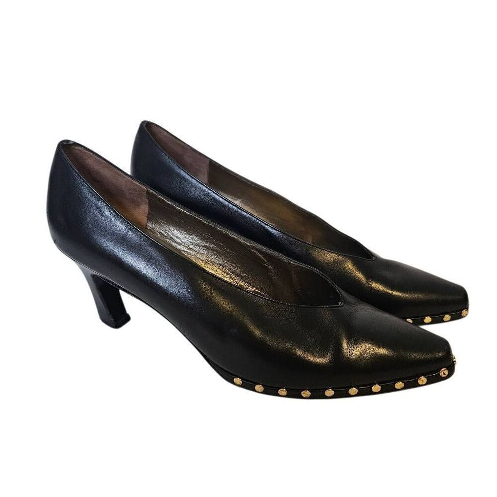 Prevata black leather pumps with studded accent. Size 8.5AA